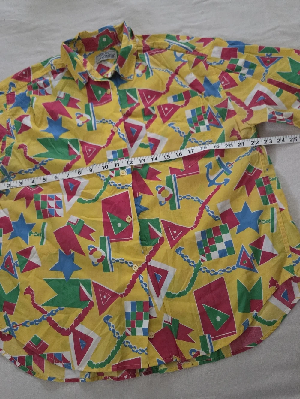 Vintage Yellow Nautical Geometric Print Short-Sleeve Shirt Womens 14 Large XL - Picture 8 of 9